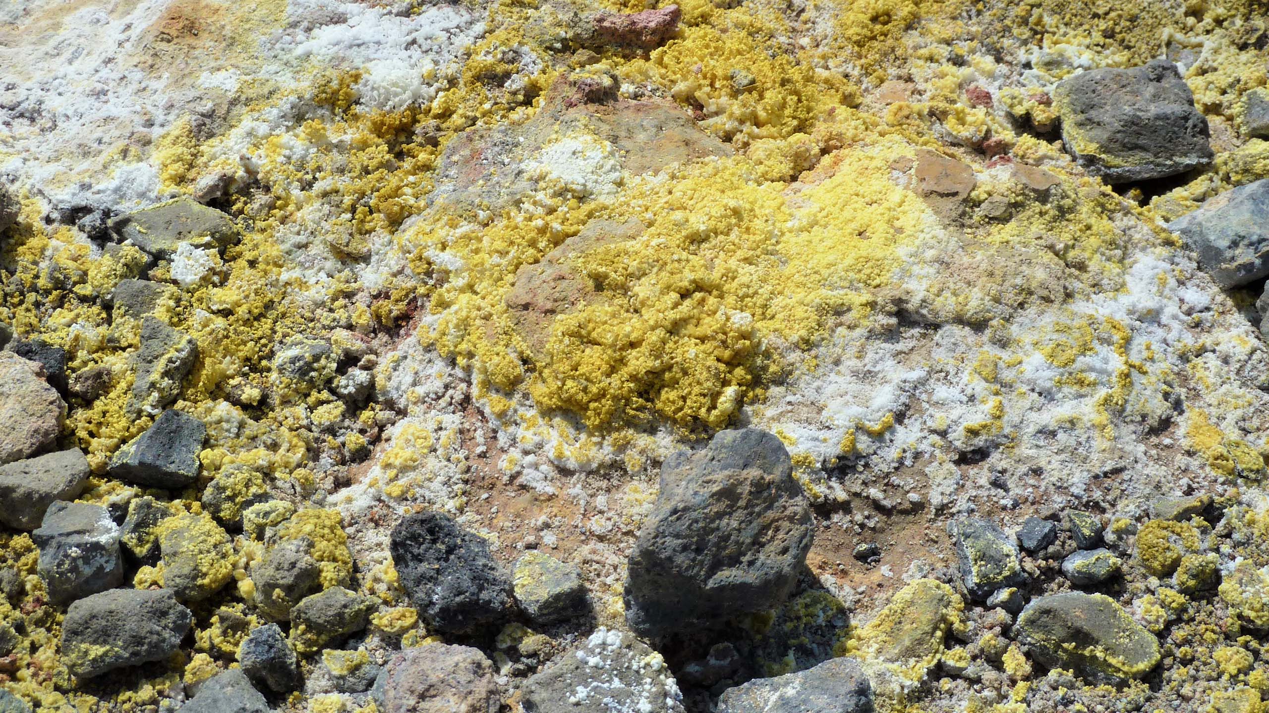 Volcanic sulfhur crystals: Sulphur crystals on the fumaroles of Georgios crater in Nea Kameni